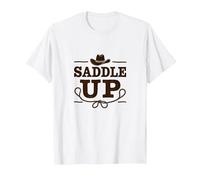 Ragazze Western Saddle Up Cowgirl Rodeo Avventura Maglietta, Uomo, Bianco, L