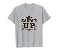 Ragazze Western Saddle Up Cowgirl Rodeo Avventura Maglietta, Uomo, Grigio Melange, L
