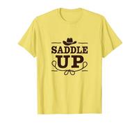 Ragazze Western Saddle Up Cowgirl Rodeo Avventura Maglietta, Uomo, Limone, L