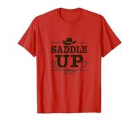 Ragazze Western Saddle Up Cowgirl Rodeo Avventura Maglietta, Uomo, Rosso, L