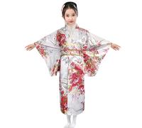 Ragazze Yukata Kimono Pigiama Accappatoio Giapponese Lunga Bianco e Nero Tradizionale Abito Costume Giapponese Vintage Costumi per Bambini Bambina Vestito da Carneval Festa (X-2-White, 9-10 Years)