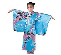 Ragazze Yukata Kimono Pigiama Accappatoio Giapponese Lunga Bianco e Nero Tradizionale Abito Costume Giapponese Vintage Costumi per Bambini Bambina Vestito da Carneval Festa (X-1-Sky Blue, 7-8 Years)
