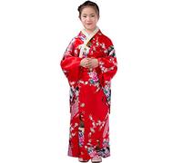 Ragazze Yukata Kimono Pigiama Accappatoio Giapponese Lunga Bianco e Nero Tradizionale Abito Costume Giapponese Vintage Costumi per Bambini Bambina Vestito da Carneval Festa (X-1-Red, 9-10 Years)