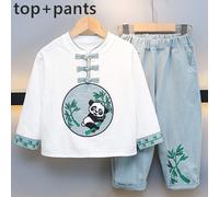 Ragazzi Bambini Cinese Rétro Ricamato Hanfu Set Ttang Abito Carino Panda Motivo