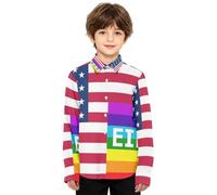 Ragazzi Button Down Camicia Manica Lunga Bandiera degli Stati Uniti e Greco | Taglia 4-12 anni, camicia con colletto, abbottonatura, senza pieghe, tessuto misto, abito primaverile autunnale