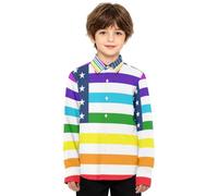 Ragazzi Button Down Camicia Manica Lunga Bandiera degli Stati Uniti Greco | Taglia 4-12 anni, camicia con colletto, abbottonatura, senza pieghe, tessuto misto, abito primaverile autunnale