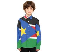 Ragazzi Button Down Camicia Manica Lunga Bandiera Nazionale Del Sud Sudan | Taglia 4-12 anni, camicia con colletto, abbottonatura, senza pieghe, tessuto misto, abito primaverile autunnale
