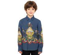Ragazzi Button Down Camicia Manica Lunga Pittura A Olio Bandiera | Taglia 4-12 anni, camicia con colletto, abbottonatura, senza pieghe, tessuto misto, abito primaverile autunnale