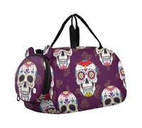 Ragazzi Carry on Duffel Bag Borse per la notte Bambino Verde Giallo Trifoglio Ragazze Duffle Bags Travel Tote Dance Duffle Bag, Teschi Fiori Viola, classico