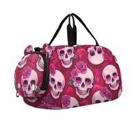 Ragazzi Carry on Duffel Bag Borse per la notte Bambino Verde Giallo Trifoglio Ragazze Duffle Bags Travel Tote Dance Duffle Bag, Graziose rose con teschi rosa, classico