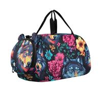 Ragazzi Carry on Duffel Bag Weekender Pernottamento Carino Criceto Giallo Girasoli Viaggio Duffle Borse Ragazze Tote Palestra Duffle Bambini Bagagli, lupo blu, fiori rossi, classico