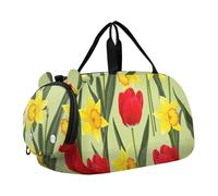 Ragazzi Carry on Duffel Blu Bianco Menorahs Stars Weekender Pernottamento Viaggio Duffle Borse Ragazze Tote Dance Bambini Bagagli, Red Tulips Yellow Narcisi Tile, classico