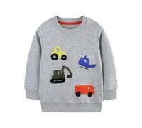 Ragazzi cartone animato elicottero veicolo da costruzione con cappuccio morbido maglione per bambini autunno inverno abbigliamento casual, grigio., 5-6 Anni