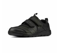 Ragazzi Clarks Scooter Run Nero Pelle Rip Nastro Chiusura Scarpe