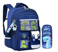Ragazzi e ragazze sacchetto di scuola e astuccio 2 pezzi set, scuola elementare adolescente Kawaii borsa con carta distintivo e simpatico ciondolo,Style 2+pencil case,lager