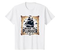Ragazzi Pirata Nati per saccheggiare un'avventurosa Caccia al Tesoro Maglietta, Bambini, Bianco, 2 Anni