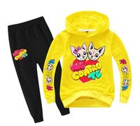 Ragazzi Ragazze Cartoon Character Printed Hoodie e Pantaloni Set di Due Pezzi, Felpa con Cappuccio in Cotone per Bambini, Adatto a Bambini di 3-12 Anni,Giallo,120cm