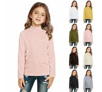 Ragazzi Ragazze Mezzo Dolcevita Manica Lunga Morbido Cotone T-shirt Tinta unita Inverno Caldo Tee Tops Bambino Base Top Active Layer Camicie Morbido Cotone Termico Undershirt, Verde, 5-6 Anni