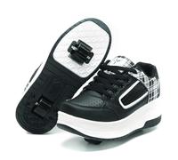 Ragazzi Ragazze Scarpe da Skateboard con 2 Ruote Automatiche, Pattini a rotelle per Bambini con Doppie Ruote, Scarpe da Fitness per Esterno Sneakers, Nero-Rosa, Nero-Bianco, 31-39 EU