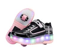 Ragazzi Ragazze Scarpe da Skateboard con 2 Ruote Automatiche, Pattini a rotelle per Bambini con Doppie Ruote, Scarpe da Fitness per Esterno Sneakers, Nero-Rosa, 34 EU