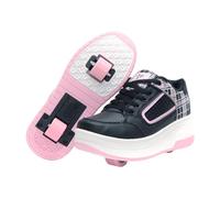 Ragazzi Ragazze Scarpe da Skateboard con 2 Ruote Automatiche, Pattini a rotelle per Bambini con Doppie Ruote, Scarpe da Fitness per Esterno Sneakers, Nero-Rosa, 35 EU
