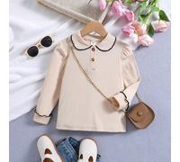 Ragazzine Maglietta bordo a contrasto collo di Peter Pan con manica a sbuffo 6Y,7Y,4Y,5YColore unicoTessuto in maglia