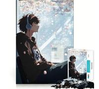 Ragazzo anime che ascolta musica in casa - Puzzle per adolescenti,1000 pezzi,gioco di potenziamento mentale,dimensioni uniformi,pezzi precisi,divertimento in famiglia,attività serale (38x52cm)