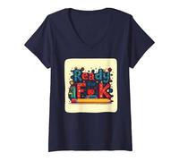 Ragazzo Asilo Pronto per K Educativo Divertimento Maglietta con Collo a V, Donna, Navy, XXL