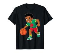Ragazzo Carino Dribbling A Basket Pelle Marrone Ragazzi Bambini Adolescenti Maglietta