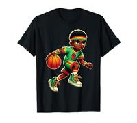 Ragazzo Carino Dribbling A Basket Pelle Marrone Ragazzi Bambini Adolescenti Maglietta