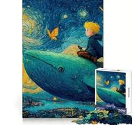 Ragazzo che cavalca una balena sopra la città, Van Gogh Puzzle per adulti 1000 pezzi Pensiero chiaro Relax casual Bordi precisi Regalo premuroso (50x75cm)
