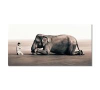 Ragazzo che legge a un elefante, dipinto su tela, poster e stampe di ceneri e neve, arte murale, immagini di animali per soggiorno, arredamento per la casa, 50x100 cm, senza cornice.