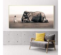 Ragazzo Che Legge Davanti all'elefante Poster Dipinti su Tela Stampe artistiche in Bianco e Nero per Soggiorno Sfondo Decor 60x120cm Senza Cornice