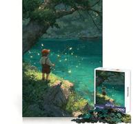 Ragazzo che pesca in un lago incantato Puzzle per ragazzi 1000 pezzi Sviluppo della destrezza mentale Rilassante e piacevole Taglio di alta qualità Regalo allegro (38x52cm)