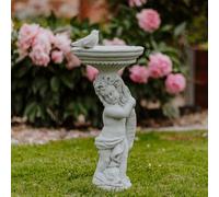 Ragazzo con abbeveratoio per uccelli bagno per uccelli statua in pietra 54 cm...