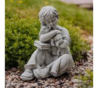 Ragazzo con gatto statua per bambini statua in pietra 44 cm 23 kg grigio ceme...