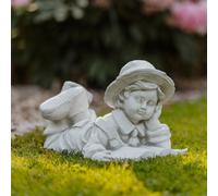 Ragazzo con libro figura per bambini figura in pietra 22 cm 10 kg grigio ceme...