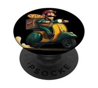 Ragazzo consegna pizza con baffi barba per gli appassionati di scooter PopSockets PopGrip Adesivo