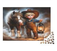 Ragazzo Cowboy e Pony Puzzle 1000 Pezzi Carta per Adulti Scena Notturna Campagna Gioco di Puzzle 1000 Pezzi Relax Decorazione Regalo 52x38cm/1000pcs