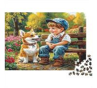 Ragazzo di campagna e cane domestico Puzzle 1000 Pezzi Gioco di Puzzle 1000 Pezzi Scena da giardino Cartaceo Relax Famiglia Regalo 52x38cm/1000pcs