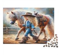 Ragazzo di Campagna Indizio Puzzle da 1000 Pezzi Cowboy Carta per Adulti Tema Cavallo Dimora Creativa 70x50cm/1000pcs