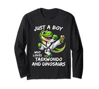 Ragazzo di Taekwondo Che AMA i Dinosauri Divertente TKD T-Rex Maglia a Manica