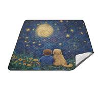 Ragazzo e Cane Stelle Luna Dreamy Coperte da picnic Impermeabile Grande Impermeabile Impermeabile Coperta per Le Donne 30s Estate Regalo manta de tela para picnic