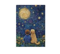 Ragazzo e Cane Stelle Luna Dreamy giardino bandiera set bandiere stagionali banner per esterno per la decorazione esterna 28x40 doppia faccia