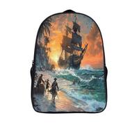 ragazzo ragazza zaino da viaggio 2 scomparto guerra tracolla regolabile scuola satchel 3d stampato nave pirata impermeabile zainetto-16，per studenti delle scuole elementari e medie