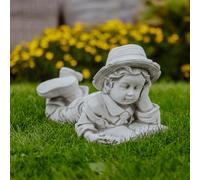 Ragazzo sdraiato con libro statua in pietra 32 cm 25 kg grigio cemento bianco...