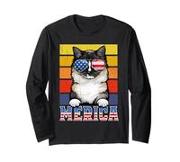 Ragdoll Cat 4th of July Merica American Mericat Cats Lovers Maglia a Manica