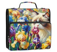 Ragdoll Cat Iris Fiori 1 1/2 Pollici 3 Anelli Raccoglitore ad Anelli D Raccoglitore Cerniera Organizzatore Scuola Raccoglitore Borsa con Tracolla Personalizzato Multi Tasche Grande Cartella Portfolio