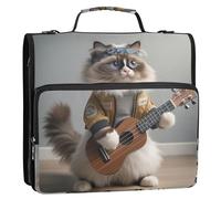 Ragdoll Cat Ukulele Funny Kitten Zip Up Raccoglitore Organizer 3 Anelli 3,8 Pollici D Ring Raccoglitore Scuola Borsa con Tracolla Portfolio Cartella Portfolio con Maniglia