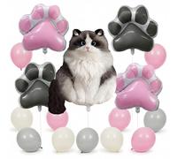 Ragdoll - Set di 18 palloncini a forma di zampa di gatto, colore rosa e grigio, per feste di compleanno, feste di miao, Gotcha Day, decorazioni per il giorno dell'adozione
